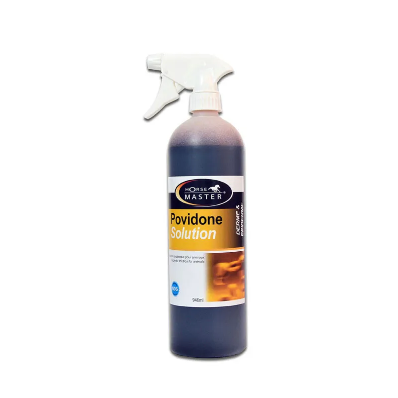 Povidone Solution 10 % Horse Master antiseptique iodé cheval, désinfection plaies & peau - Spray 946ml