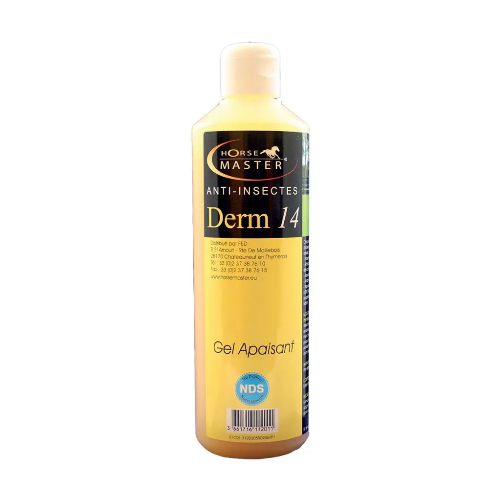 Derm 14 Horse Master – Gel apaisant anti-démangeaisons pour chevaux – Dermite estivale, base de queue et crinière – Flacon 500 ml