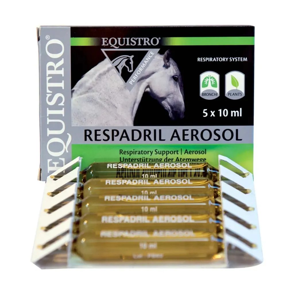 Vetoquinol Equistro Respadril Aérosol Soutien de la fonction respiratoire pour cheval - Boîte de 5 ampoules de 10 ml