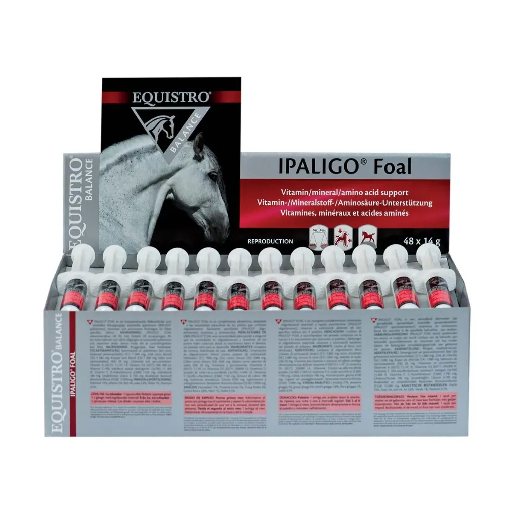 Vetoquinol Equistro Ipaligo Foal Complément croissance poulain, oligo-éléments, vitamines A,C,E & acides aminés - 48 seringues