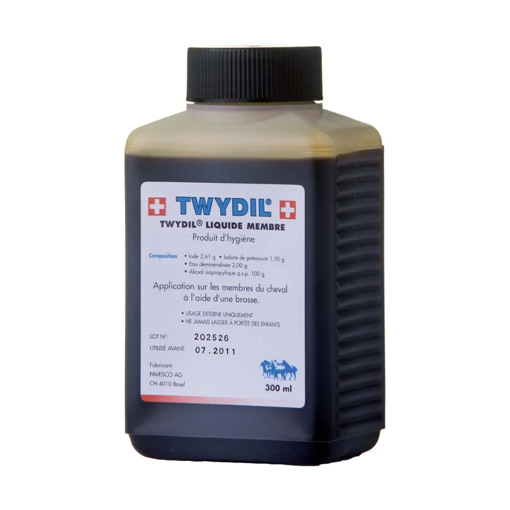 Twydil Liquide Membre solution iodée membres cheval, tendinite, gonflement articulaire & suros, circulation & régénération - 300ml