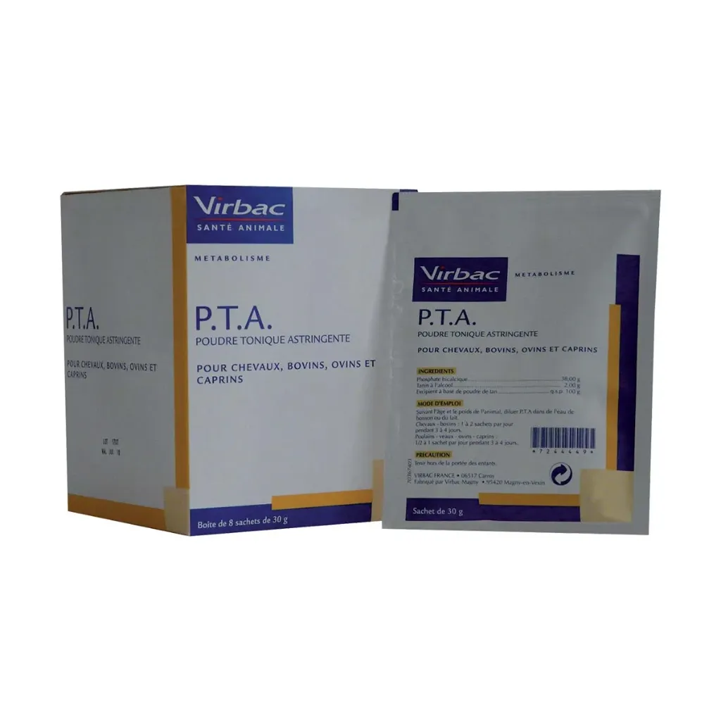 VIRBAC P.T.A. Poudre Tonique Astringente pour cheval, bovin, ovin & caprin - Boîte de 8 sachets