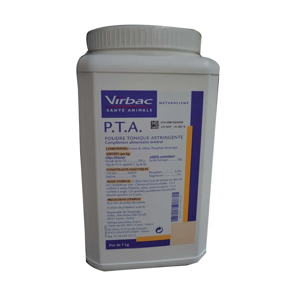 VIRBAC P.T.A. Poudre Tonique Astringente pour cheval, bovin, ovin & caprin - Pot de 1 kg