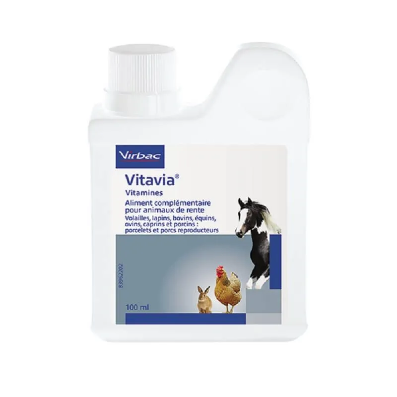 [28101] VIRBAC VITAVIA Hydrosol Vitaminé pour poule, cheval, porcin, bovin, caprin, ovin & lapin - Bidon de 100 ml