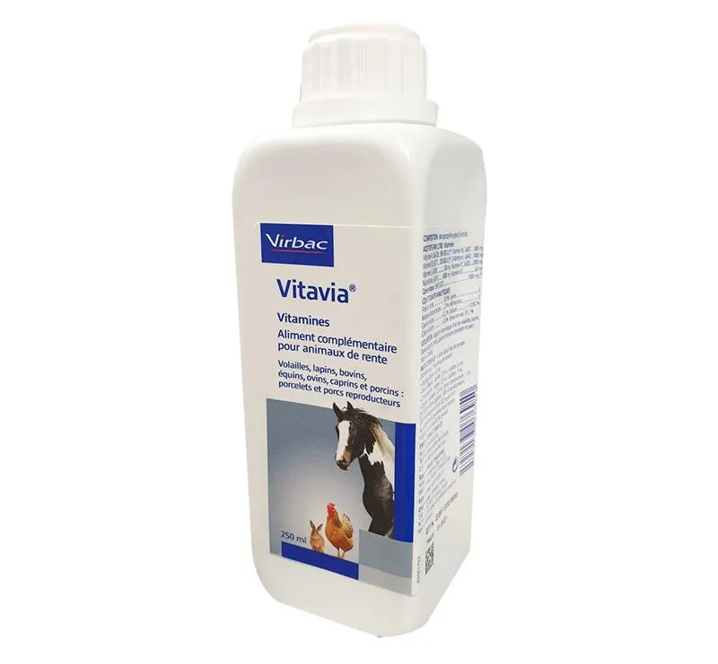 [55214] VIRBAC VITAVIA Hydrosol Vitaminé pour poule, cheval, porcin, bovin, caprin, ovin & lapin - Bidon de 250 ml