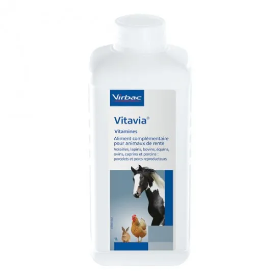 VIRBAC VITAVIA Hydrosol Vitaminé pour poule, cheval, porcin, bovin, caprin, ovin & lapin - Bidon de 1 l