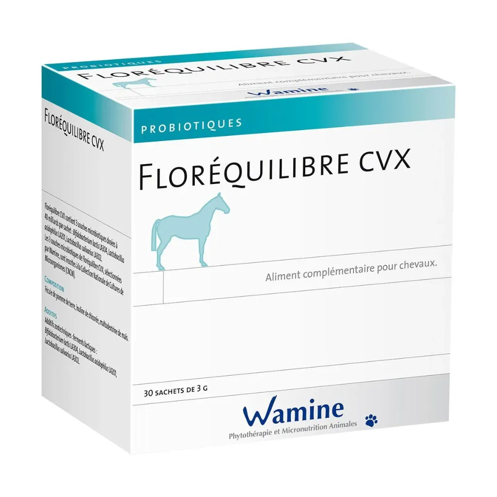 [8225] Wamine Floréquilibre CVX Probiotiques microbiote cheval, flore intestinale, diarrhée & post-antibiothérapie - 30 sachets
