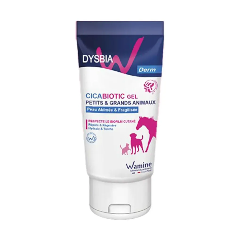 DYSBIA CICABIOTIC GEL – Gel dermo-protecteur et cicatrisant pour chevaux – Brûlures, écorchures et blessures superficielles – Stimule la régénération cellulaire – Tube 50 ml